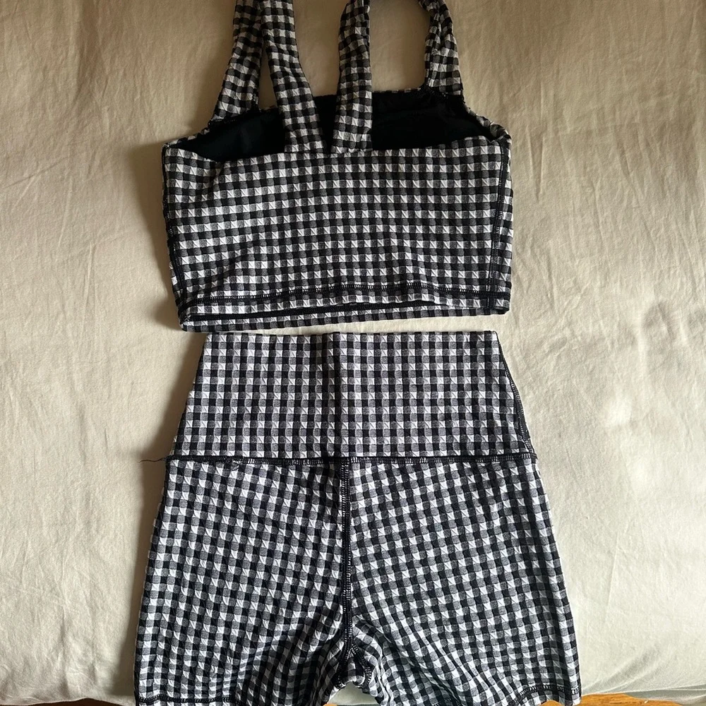 Aerie Black and White Checkered Athletic Shorts - Picture 2 of 2